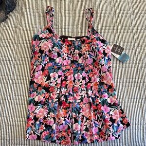 Macy's Floral Bathing Suit top- Pink and Black